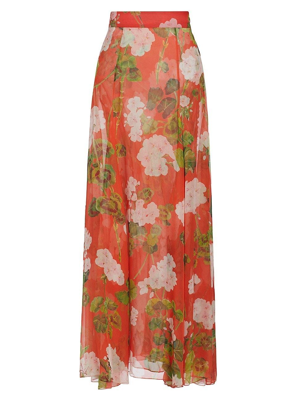 Womens Geranium Silk Chiffon Maxi Skirt Product Image