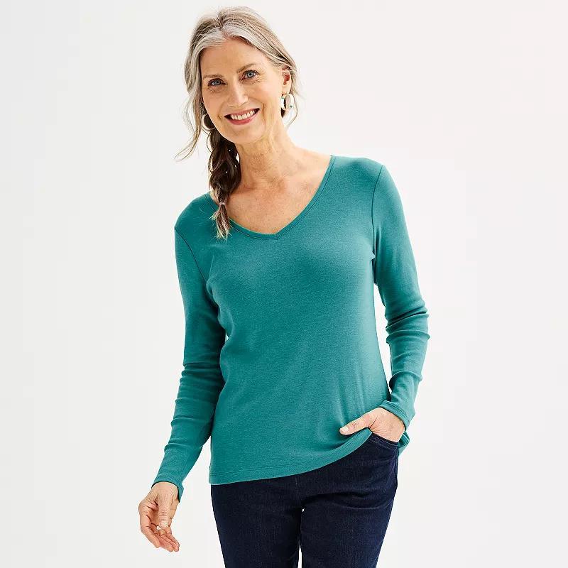 Petite Croft & Barrow Essential Long-Sleeve V-Neck Top, Womens Product Image