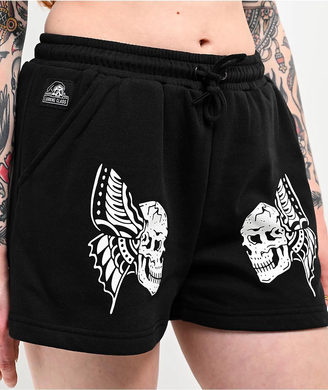 Lurking Class by Sketchy Tank Skull Fly Black Sweat Shorts Product Image