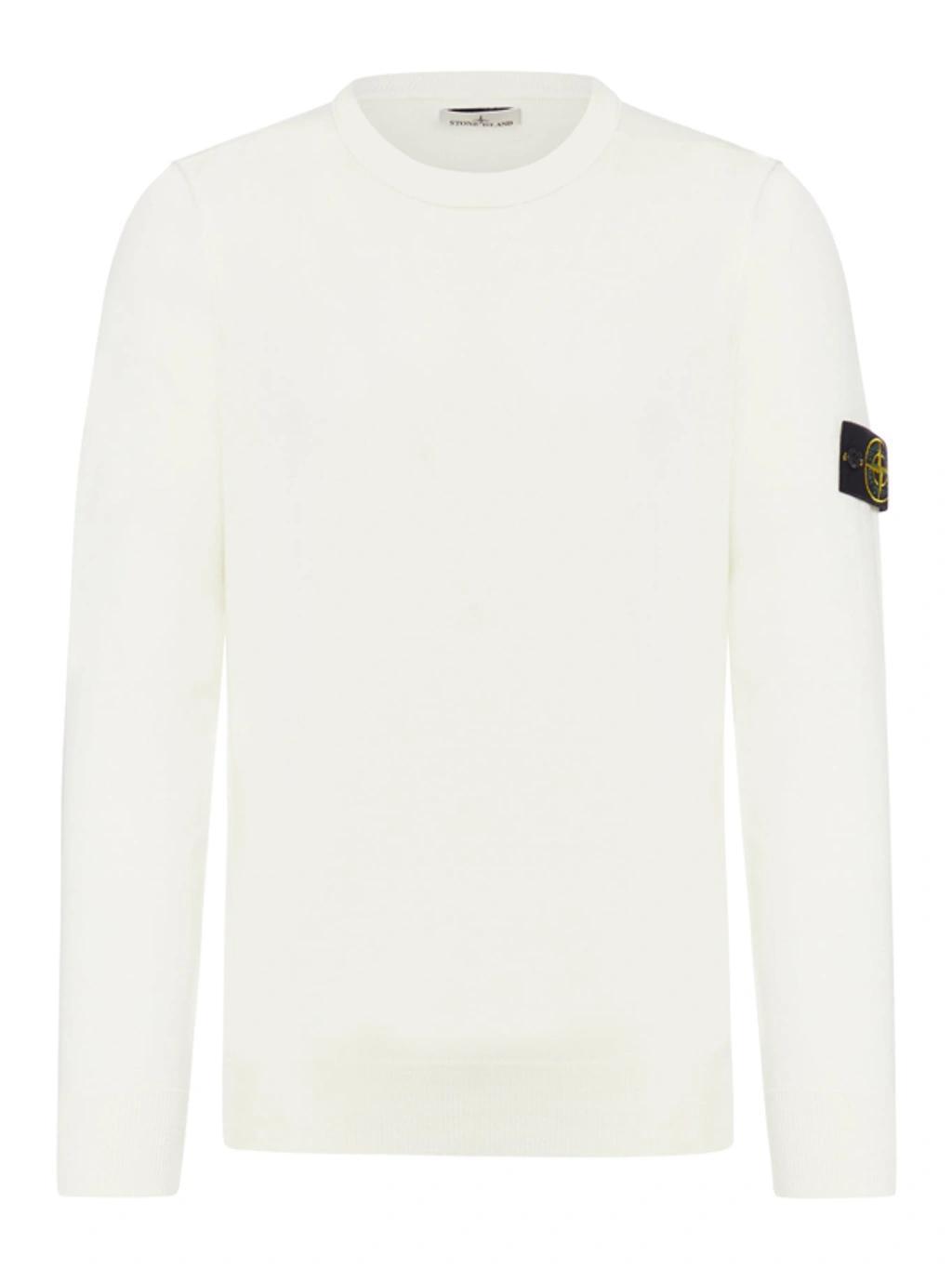 Cotton Blend Crew-neck Sweater In White Product Image