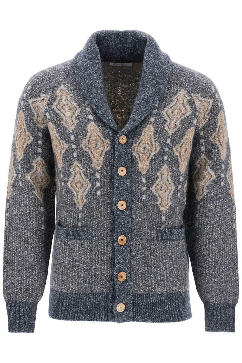 BRUNELLO CUCINELLI Cardigan In Jacquard In Blue Product Image