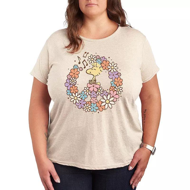 Plus Peanuts Woodstock Floral Peace Sign Graphic Tee, Womens Product Image