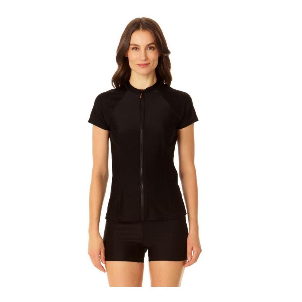 Coppersuit - Women's Short Sleeve Zip Front Rashguard Swimsuit Top Product Image