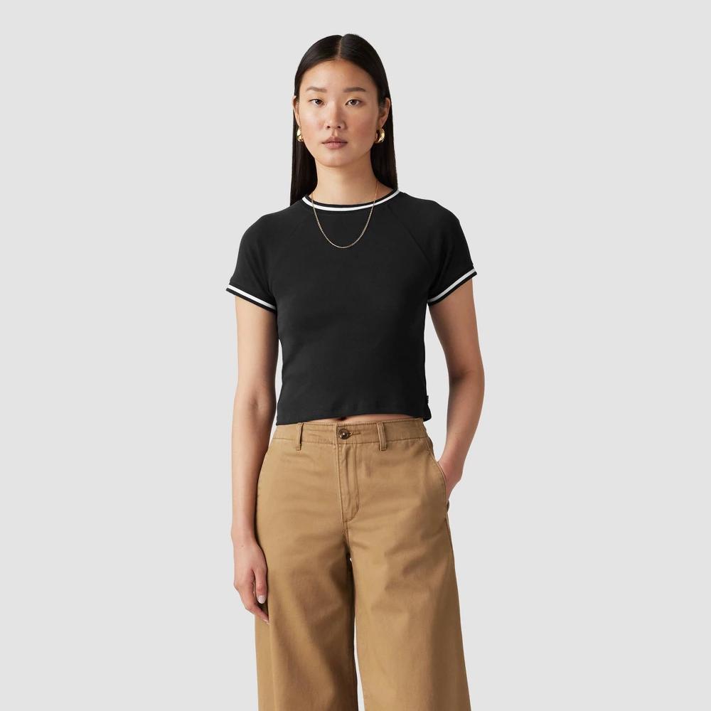 Levis Womens Short Sleeve Cropped Oracle Ringer T-Shirt - Black M Product Image