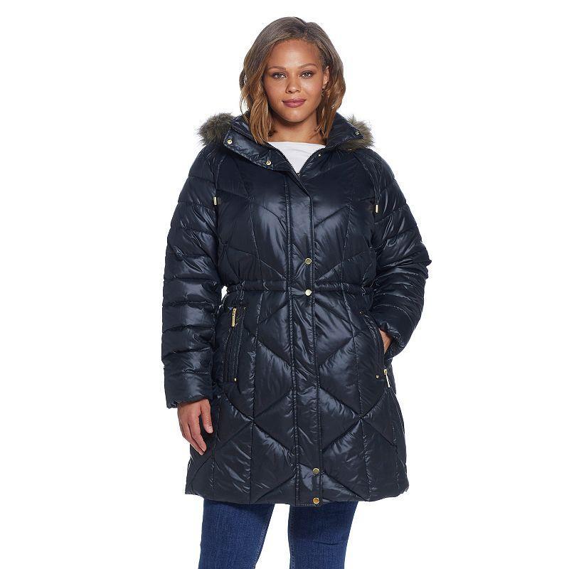 Plus Size Weathercast Faux-Fur Hood Quilted Puffer Coat, Womens Product Image