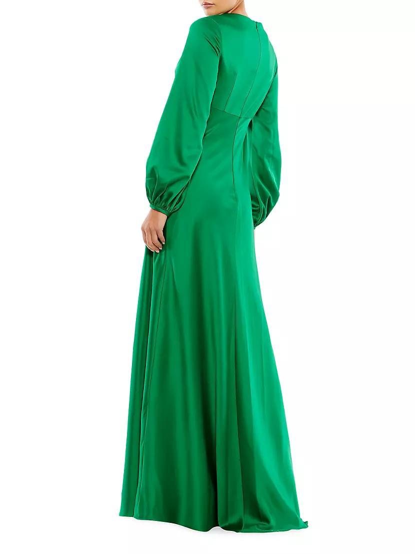 Puffed-Sleeve Satin Gown Product Image