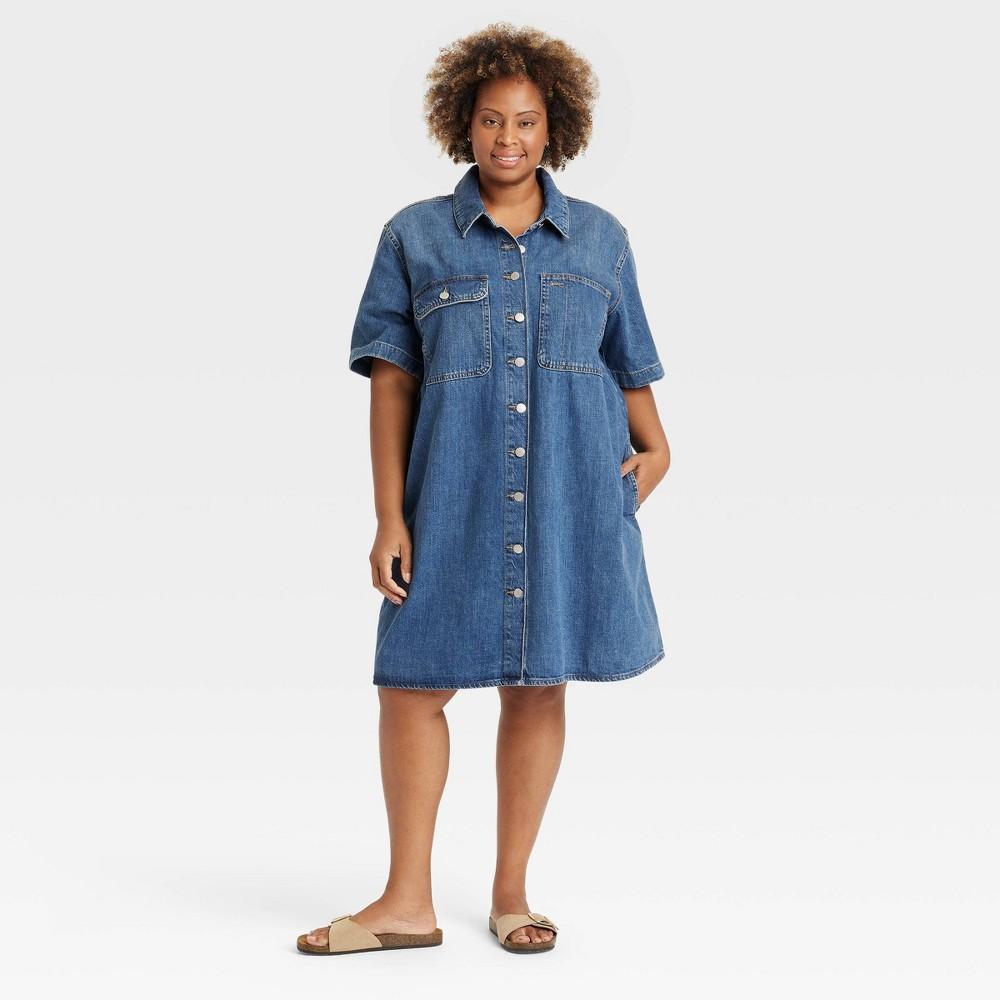 Womens Short Sleeve Mini Shirtdress - Universal Thread Blue XXL product image