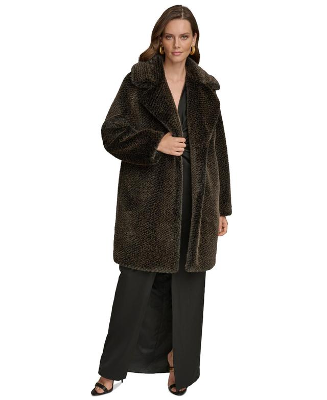 Donna Karan New York Womens Notched-Collar Faux-Fur Coat Product Image