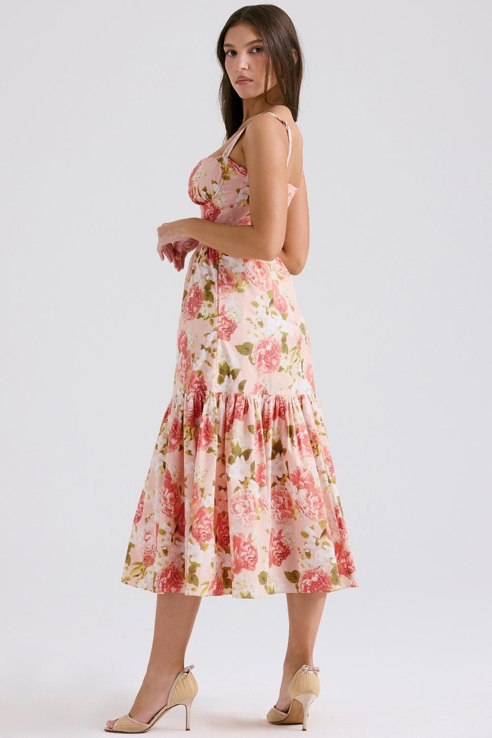 Elia Pink Peony Print Cotton Midi Sundress Product Image