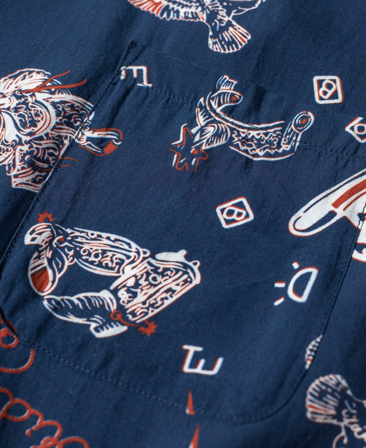 Cowboy Symbols Pattern Cuban Collar Shirt - Navy Product Image