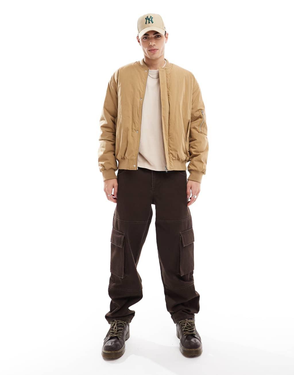 ASOS DESIGN oversized bomber jacket in tan Product Image