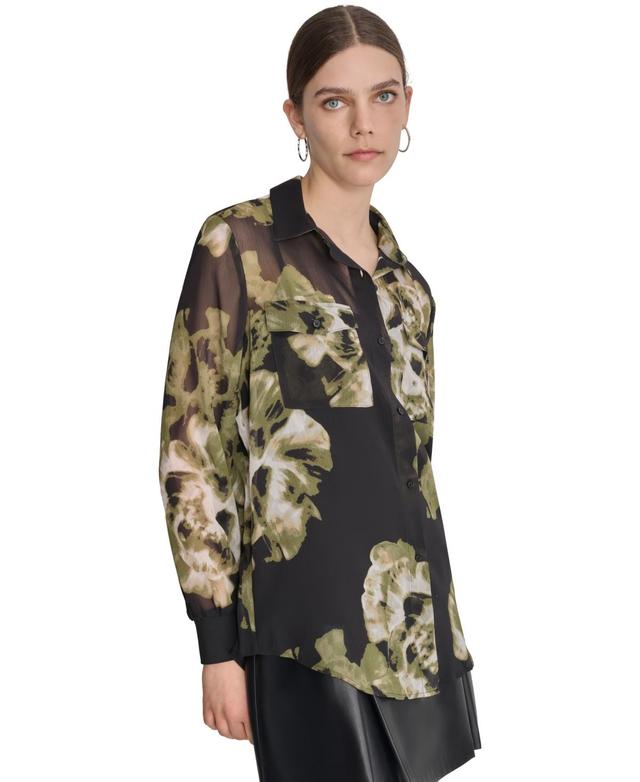 Dkny Womens Printed Button-Front Long-Sleeve Shirt Product Image