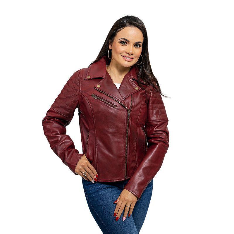 Womens Whet Blu Asymmetrical Moto Leather Jacket Dark Red Product Image