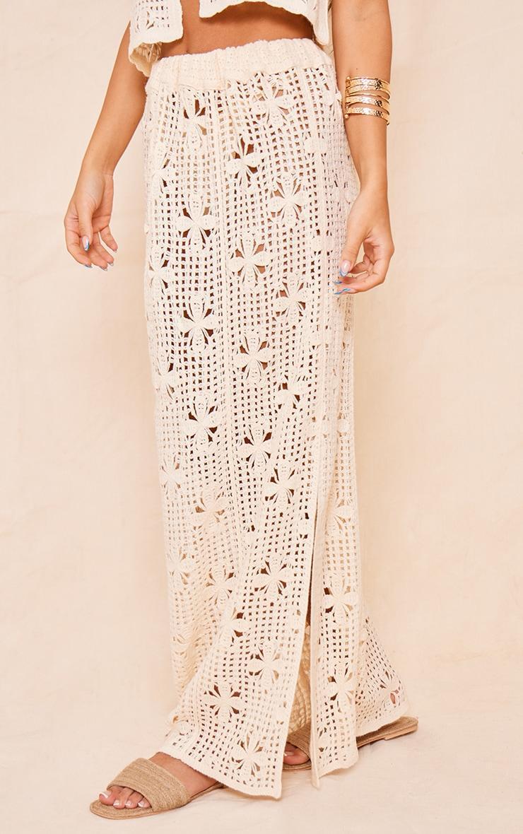 Cream Open Crochet Knit Maxi Skirt Product Image