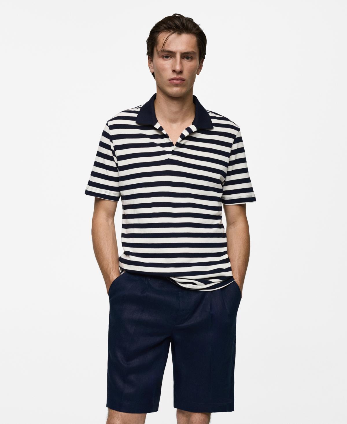 Regular-fit striped piqué cotton polo shirt - Men | MANGO USA Product Image