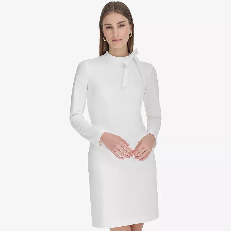 Womens Andrew Marc Long Sleeve Tie Neck Shift Dress Product Image