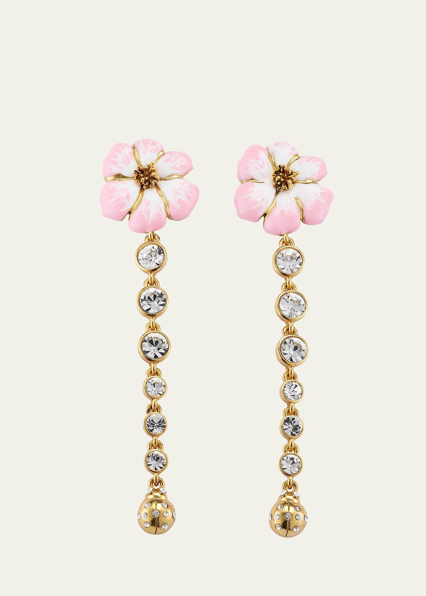 Womens Lady Bug Goldtone, Crystal Glass & Enamel Flower Drop Earrings Product Image