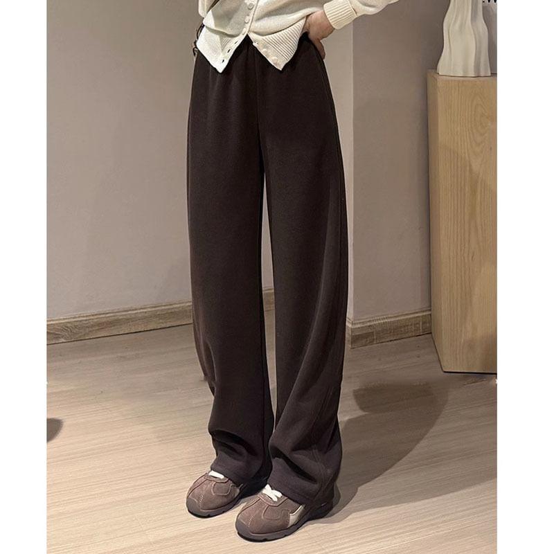 Drawstring Waist Plain Wide Leg Pants Product Image