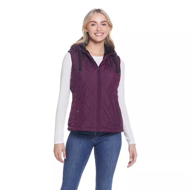 Womens Weathercast Hood Plush Lined Quilted Vest, Size: Small, Drk Purple Product Image