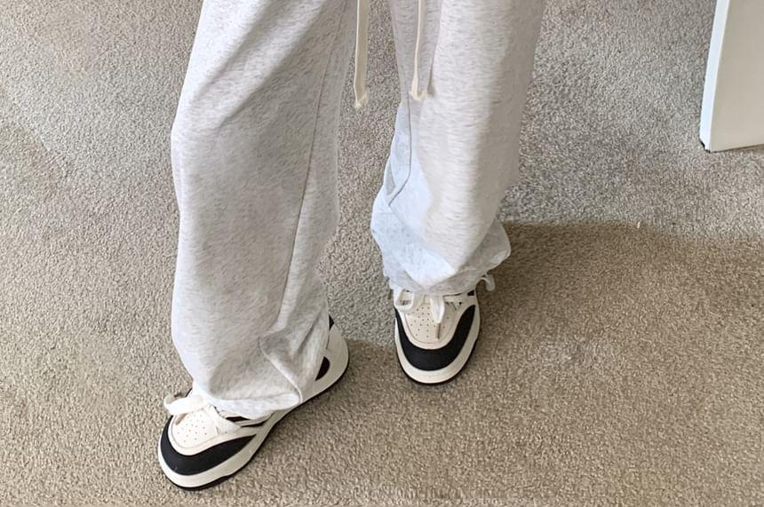 Drawstring Waist Lettering Embroidered Panel Wide Leg Sweatpants Product Image