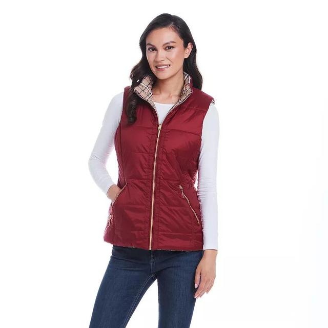 Womens Weathercast Reversible Plaid Quilted Vest Red Pepper Product Image