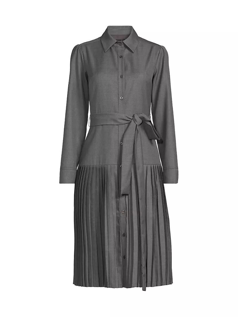 Pleated Wool Long-Sleeve Shirtdress Product Image