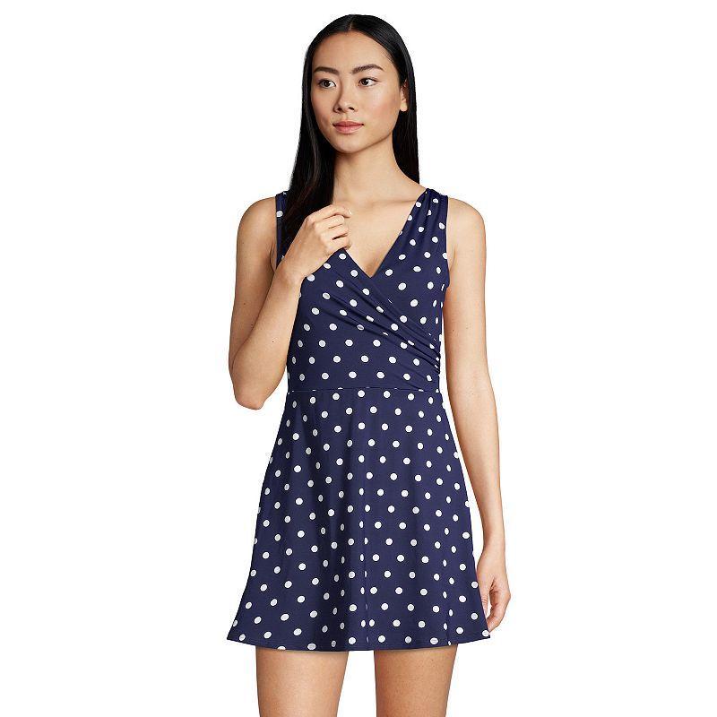 Womens Lands End DD-Cup UPF 50 Tummy Control Surplice One-Piece Swim Dress Deep Blue Product Image