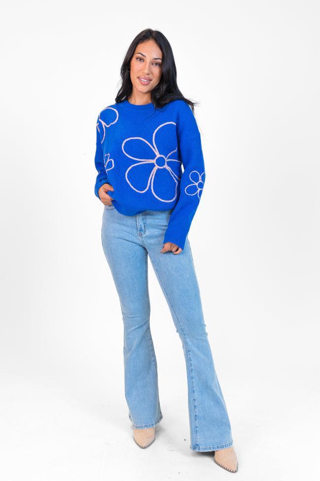 Hold My Hand Blue and Coral Floral Sweater Product Image