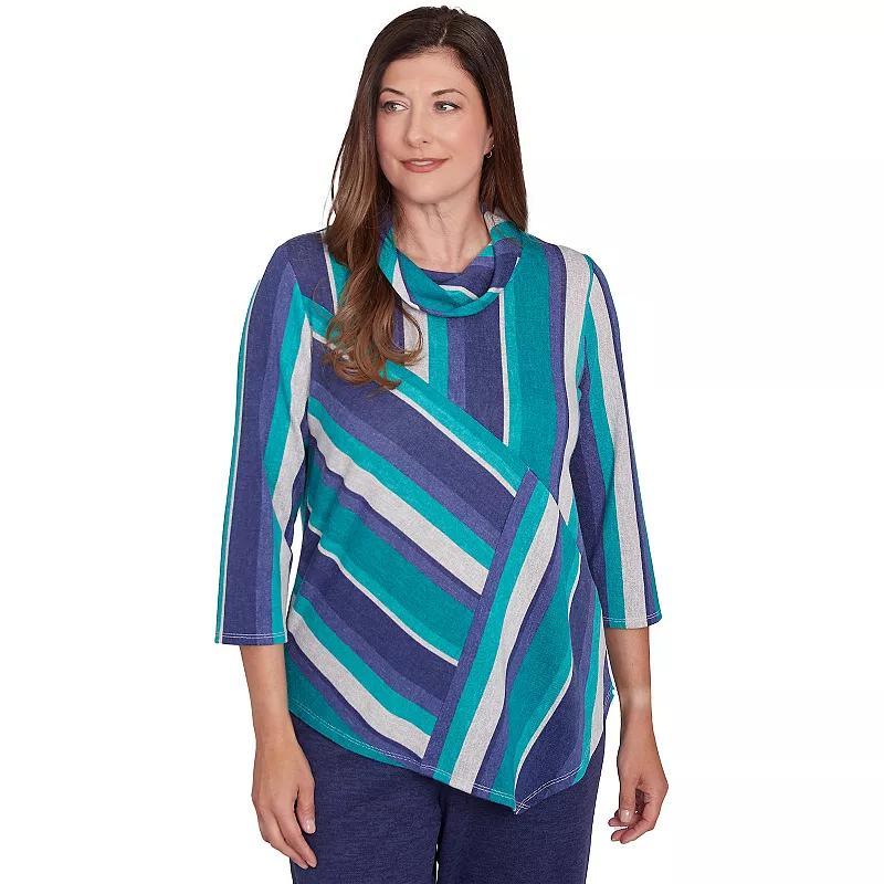 Petite Alfred Dunner Spliced Stripe Cowlneck Top, Womens Product Image