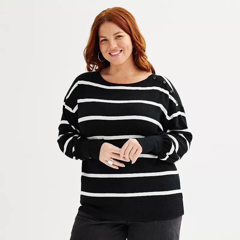 Plus Size Sonoma Goods For Life Cozy Boatneck Striped Pullover Sweater, Womens Blue Snow Stripe Product Image