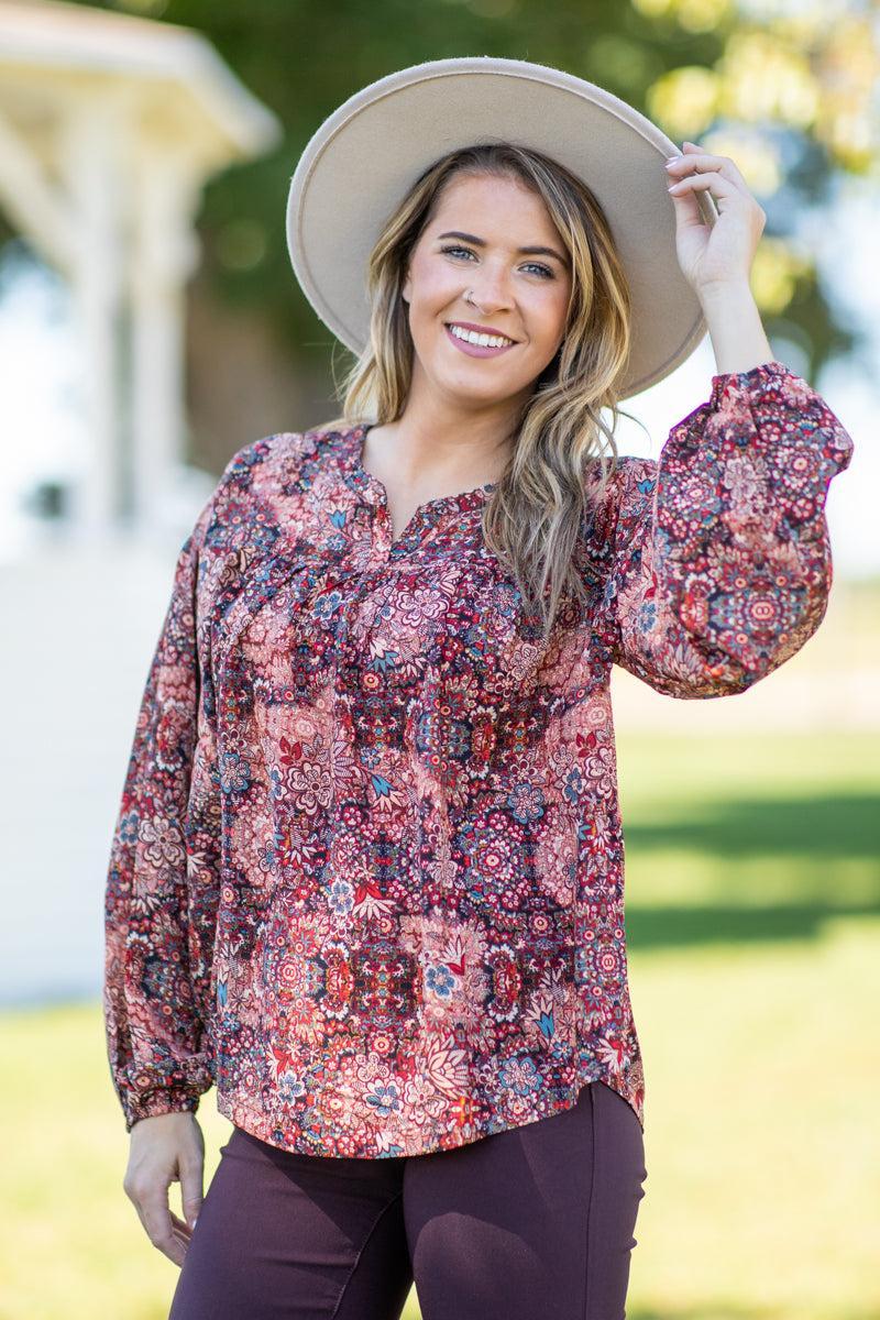 Red and Rust Multicolor Paisley Print Top Product Image