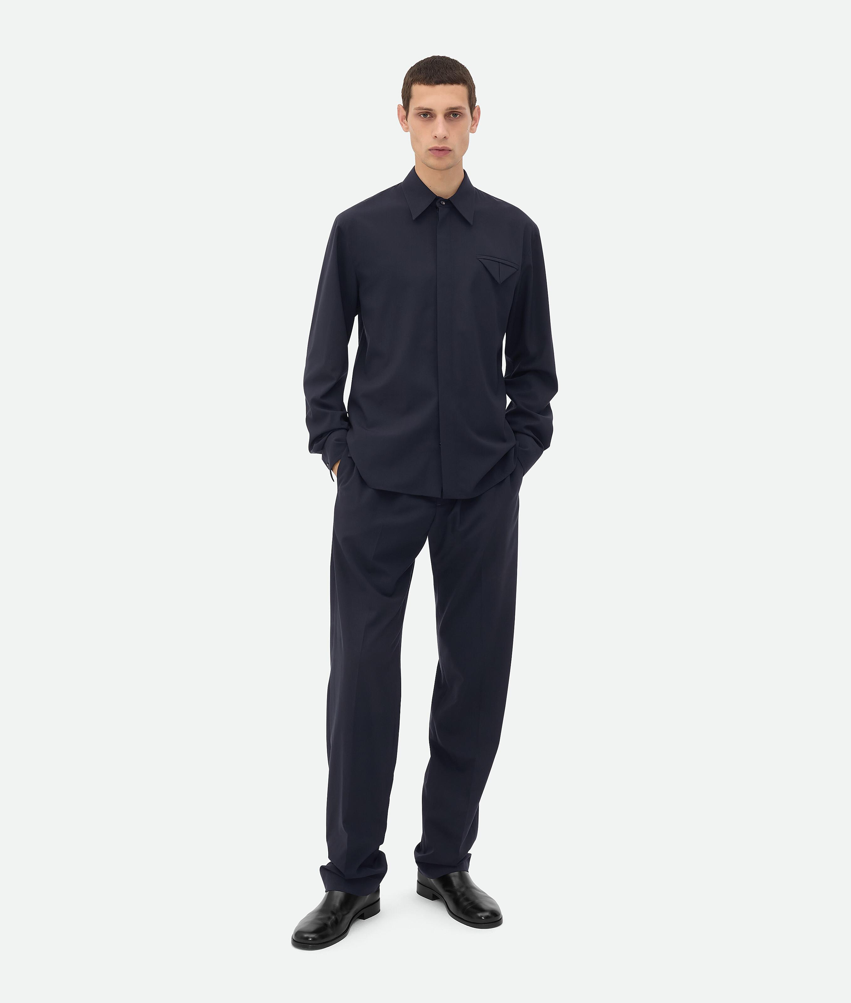 Men's Fine Wool Shirt in Midnight blue Product Image