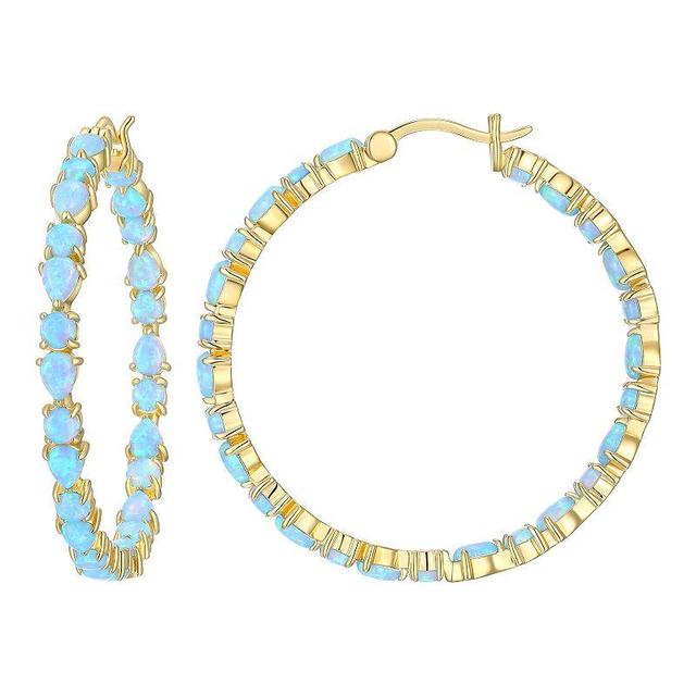 18k Gold Over Sterling Silver Lab-Created Blue Opal Hoop Earrings, Womens, Gold Tone Product Image