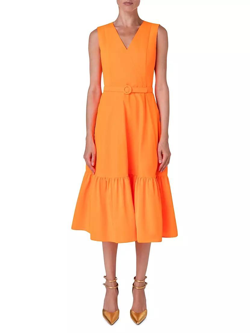 Cotton-Blend V-Neck Midi-Dress Product Image