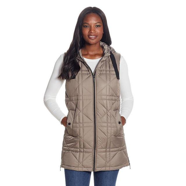 Womens Weathercast Hooded Quilted Long Vest Red Product Image