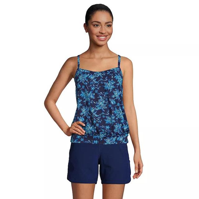 Womens Lands End D-Cup Bust-Minimizer Blouson Tankini Swim Top Deep Blue Jacobean Product Image