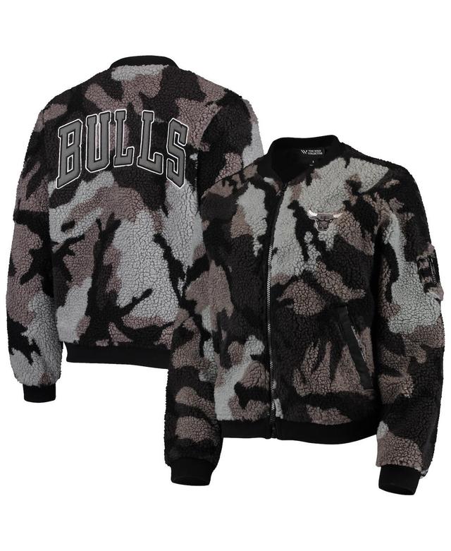 Womens The Wild Collective Chicago Bulls Camo Sherpa Full-Zip Bomber Jacket Product Image