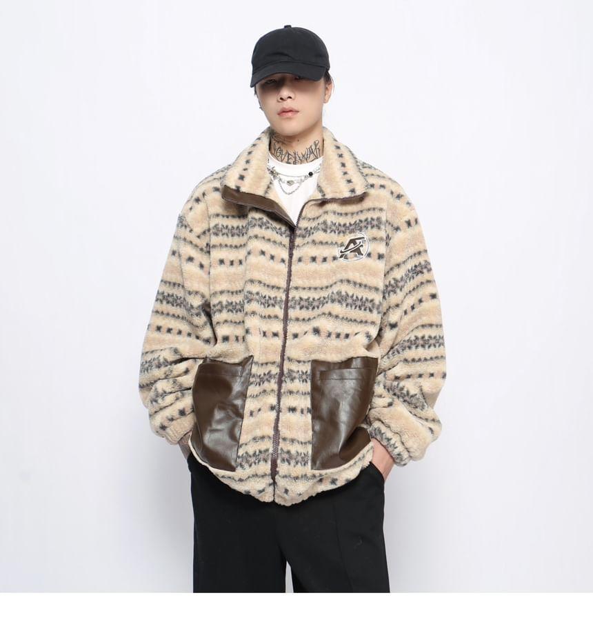 Patterned Faux Shearling Zip Jacket Product Image