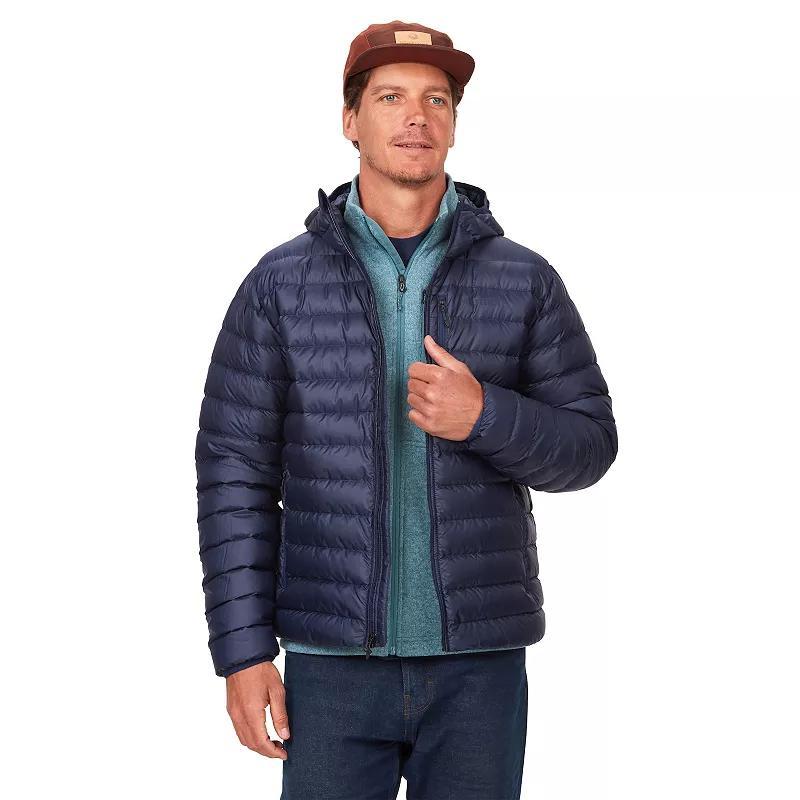 Mens Marmot Highlander Colorblock Hooded Down Puffer Jacket Arctic Blue Product Image