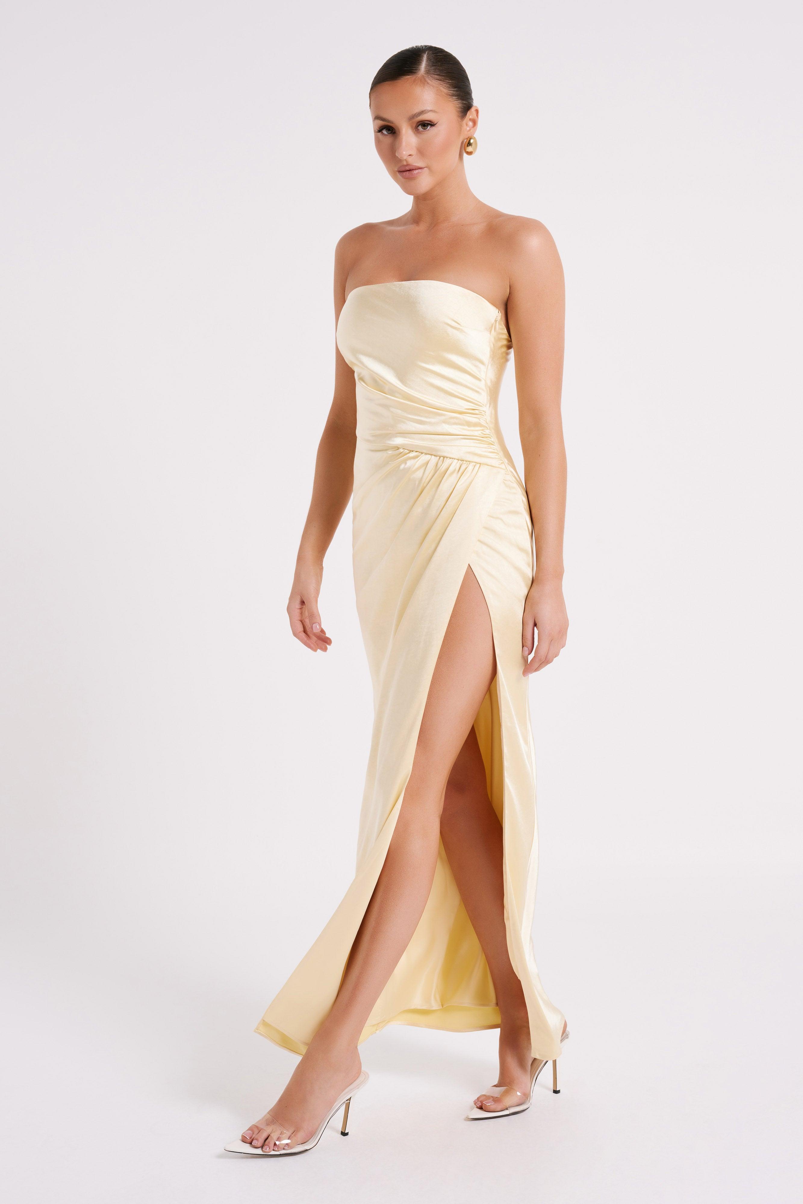 Aminah Draped Strapless Maxi Dress - Butter Product Image