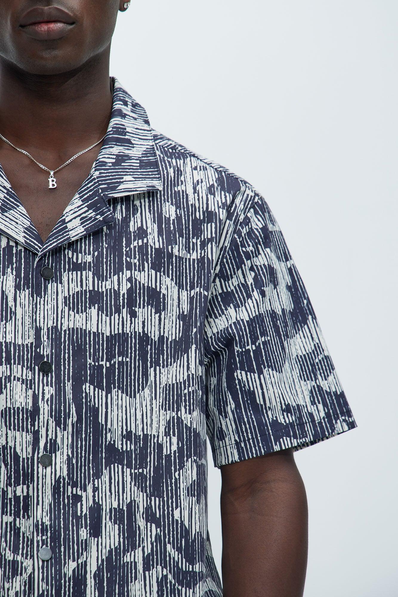 Distressed Camo Print Shirt - Black/White Product Image