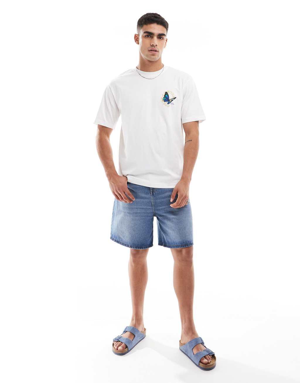 ONLY & SONS relaxed fit T-shirt with butterfly back print in white Product Image