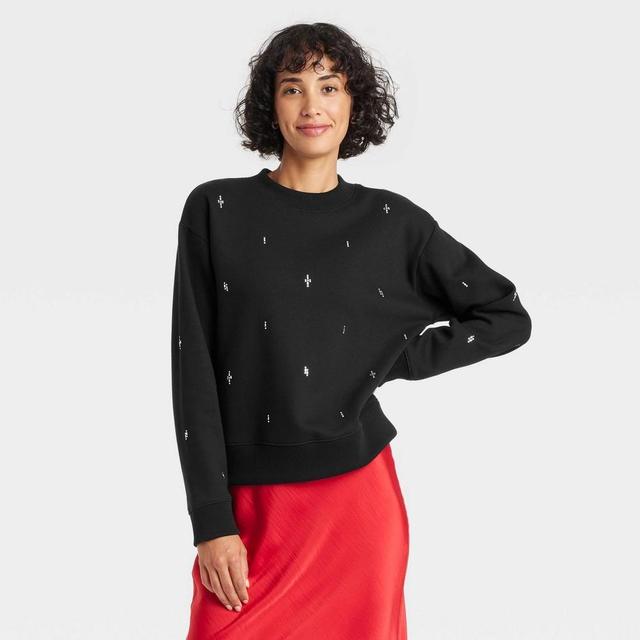 Women's Rhinestone Sweatshirt - A New Day™ Black S Product Image