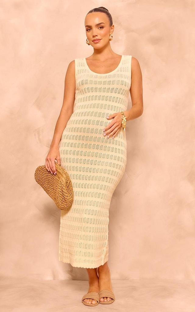 Maternity Cream Knit Scoop Neck Midaxi Dress Product Image