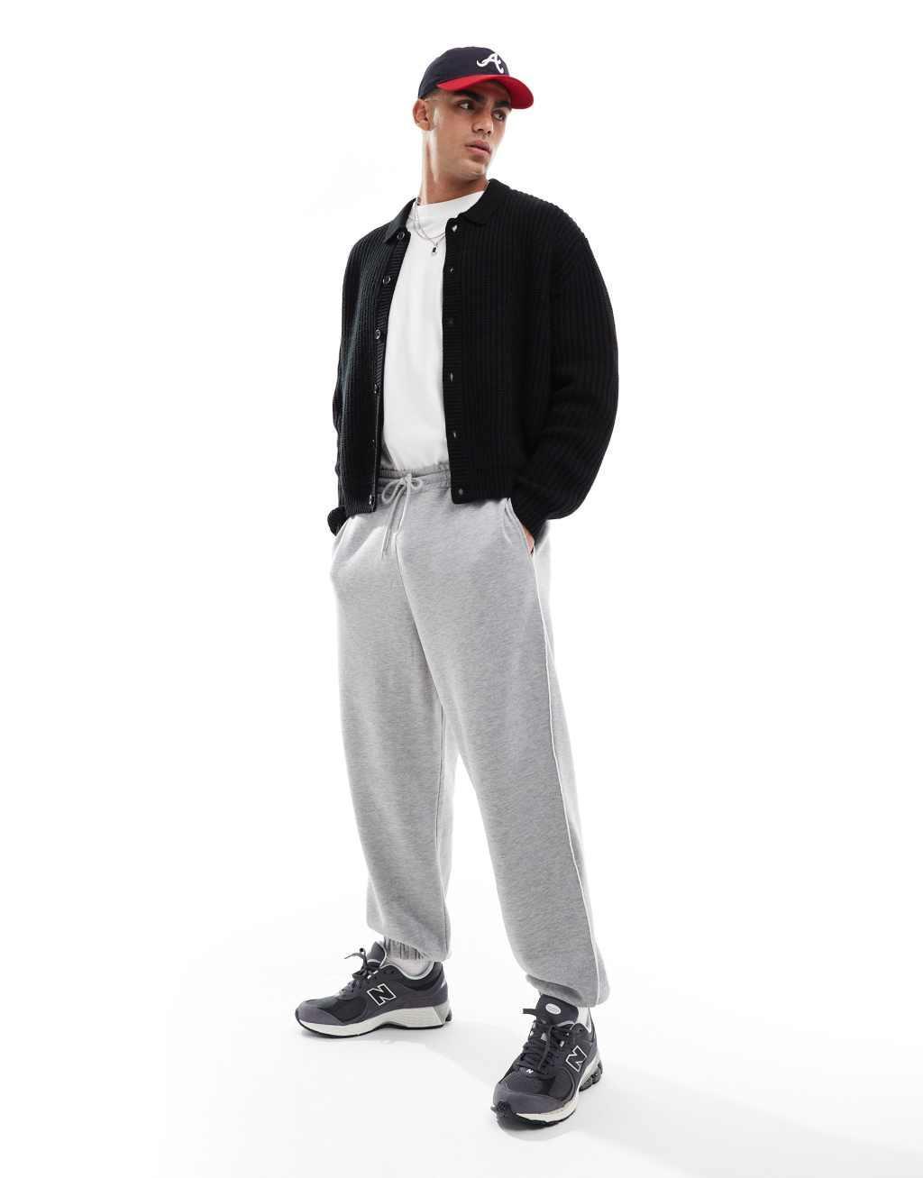 ASOS DESIGN oversized sweatpants with piping in gray heather Product Image