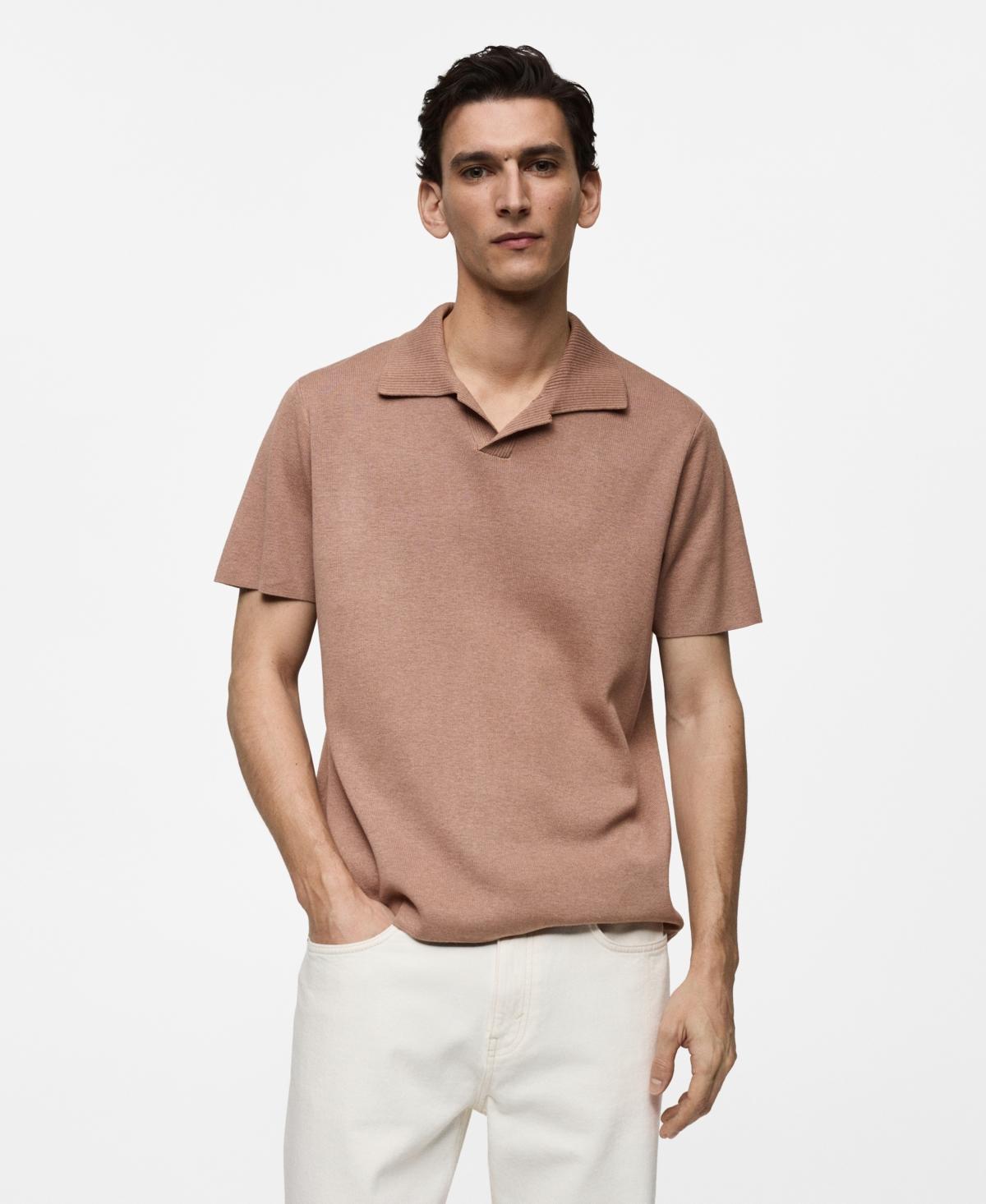 MANGO MAN - Textured knitted cotton polo shirt medium brownMen Product Image