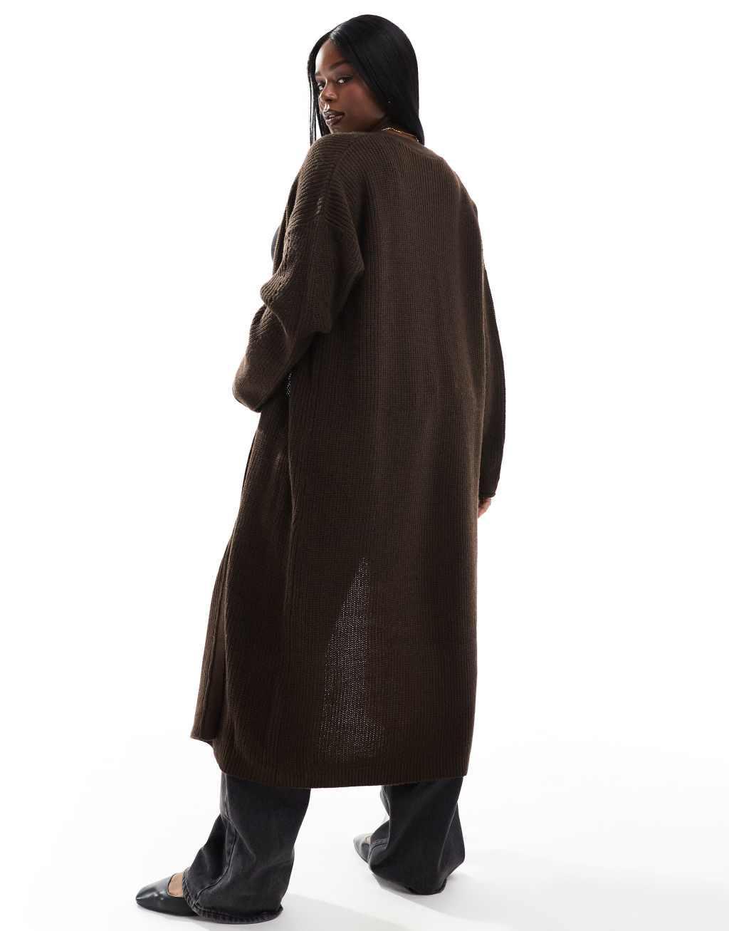 Yours longline cardigan in chocolate brown Product Image