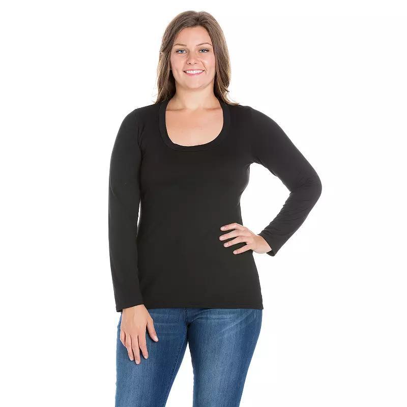 Plus Size 24Seven Comfort Apparel Solid Long Sleeve Scoop Neck Tee, Womens Grey Product Image