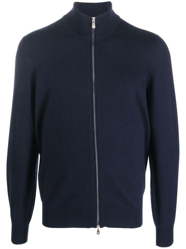 Funnel Neck Zip-up Cashmere Jumper In Blue Product Image