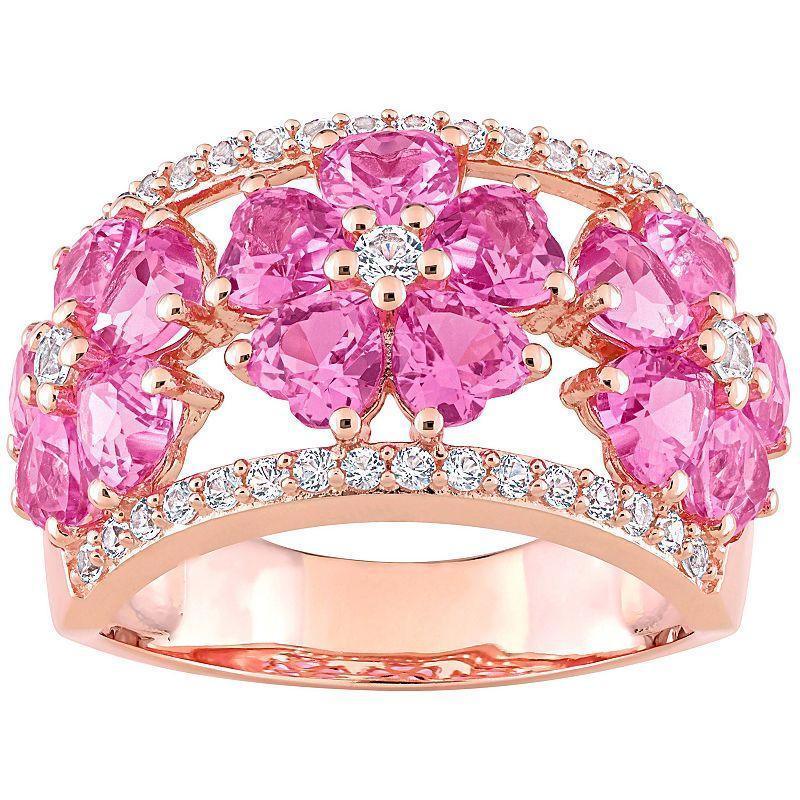 Stella Grace 18k Rose Gold Over Silver Lab-Created Pink & White Sapphire Floral Ring, Womens 18k Rose Gold Plated Product Image